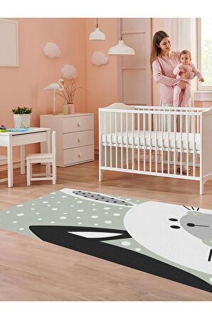 Tavşan Desenli Halı Yıkanabilir Kaymaz Taban Bebek ve Çocuk Odası