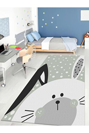 Tavşan Desenli Halı Yıkanabilir Kaymaz Taban Bebek ve Çocuk Odası