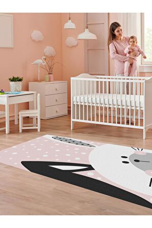 Tavşan Desenli Halı Yıkanabilir Kaymaz Taban Bebek ve Çocuk Odası