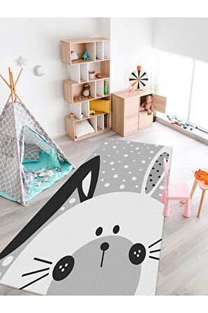 Tavşan Desenli Halı Yıkanabilir Kaymaz Taban Bebek ve Çocuk Odası