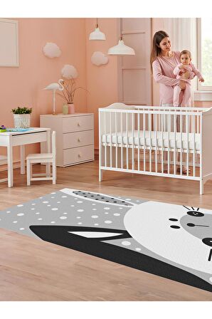 Tavşan Desenli Halı Yıkanabilir Kaymaz Taban Bebek ve Çocuk Odası