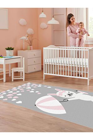 Tavşan Desenli Halı Yıkanabilir Kaymaz Taban Bebek ve Çocuk Odası