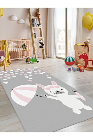 Tavşan Desenli Halı Yıkanabilir Kaymaz Taban Bebek ve Çocuk Odası