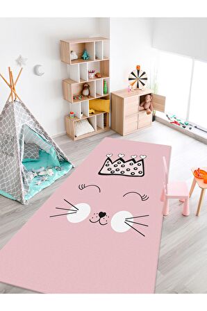 Sevimli Kedi Halısı  Yıkanabilir Kaymaz Taban Çocuk Odası