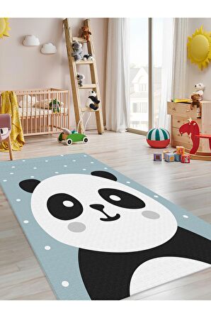 Sevimli Panda Halısı Yıkanabilir Kaymaz Taban Çocuk Odası