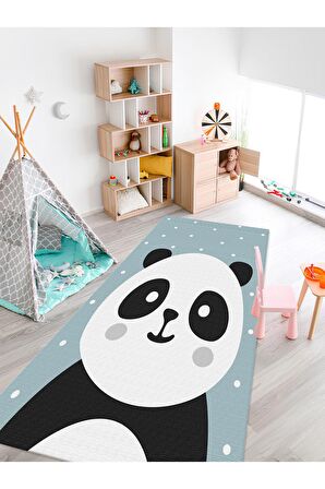 Sevimli Panda Halısı Yıkanabilir Kaymaz Taban Çocuk Odası