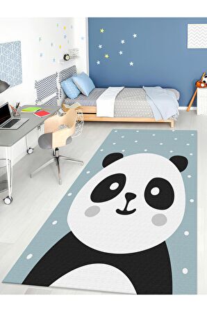 Sevimli Panda Halısı Yıkanabilir Kaymaz Taban Çocuk Odası