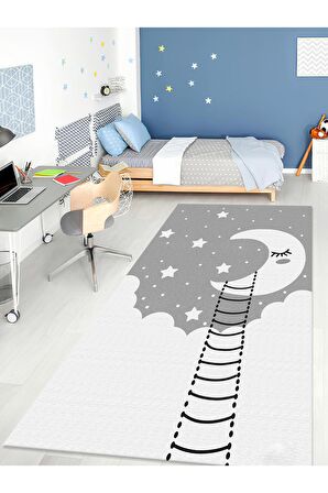 Sevimli Ay Halısı Yıkanabilir Kaymaz Taban Bebek ve Çocuk Odası