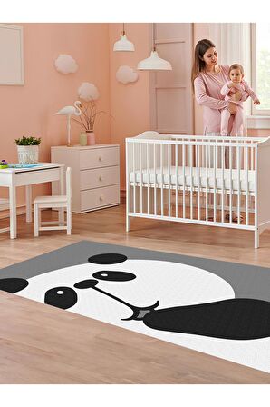 Sevimli Panda Halısı Yıkanabilir Kaymaz Taban Bebek ve Çocuk Odası