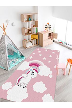 Sevimli Pegasus Halısı Yıkanabilir Kaymaz Taban Bebek ve Çocuk Odası