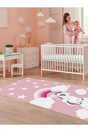 Sevimli Pegasus Halısı Yıkanabilir Kaymaz Taban Bebek ve Çocuk Odası