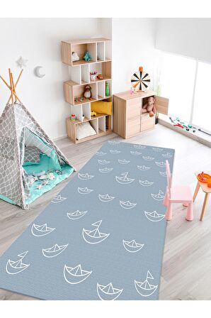Gemi Desenli Halı Yıkanabilir Kaymaz Taban Bebek ve Çocuk Odası