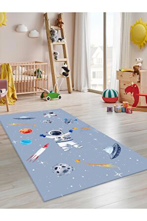 Astronot Halısı Yıkanabilir Kaymaz Taban Çocuk Odası
