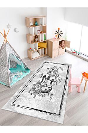 Gitar Desenli Halı Yıkanabilir Kaymaz Taban Çocuk Odası