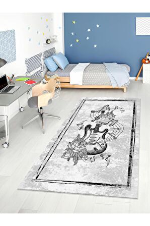 Gitar Desenli Halı Yıkanabilir Kaymaz Taban Çocuk Odası