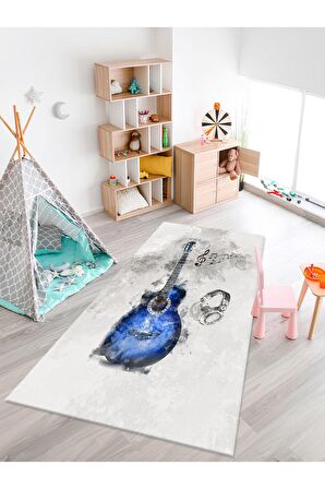 Gitar Desenli Halı Yıkanabilir Kaymaz Taban Çocuk Odası