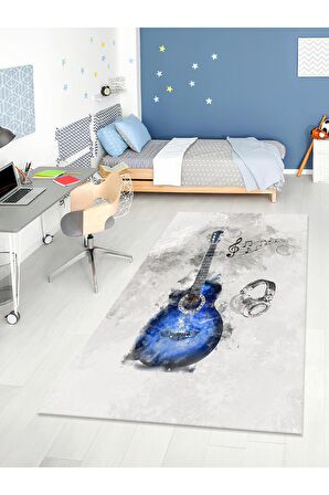 Gitar Desenli Halı Yıkanabilir Kaymaz Taban Çocuk Odası