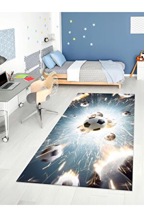 Futbol Desenli Halı Yıkanabilir Kaymaz Taban Çocuk Odası