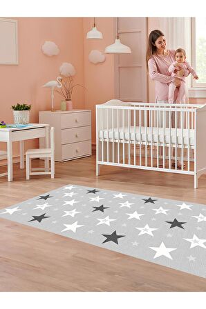 Yıldız Desenli Yıkanabilir Kaymaz Taban Çocuk Oda halısı