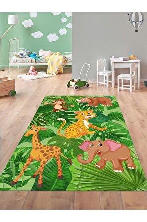 Sevimli Hayvanlar Halısı Yıkanabilir Kaymaz Taban Bebek ve Çocuk Odası