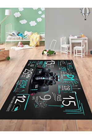 F1 Araba Desenli Yıkanabilir Kaymaz Taban Genç ve Çocuk Odası