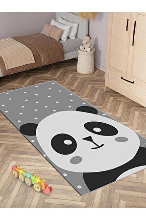 Sevimli Panda Halısı Yıkanabilir Kaymaz Taban Çocuk Odası