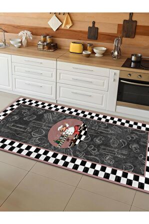 Makinede Yıkanabilir Kaymaz Taban Leke Tutmaz Dijital Baskı Mutfak Halısı