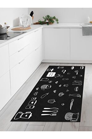 Makinede Yıkanabilir Kaymaz Taban Leke Tutmaz Dijital Baskı Mutfak Halısı