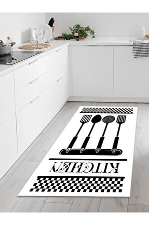 Makinede Yıkanabilir Kaymaz Taban Leke Tutmaz Dijital Baskı Mutfak Halısı
