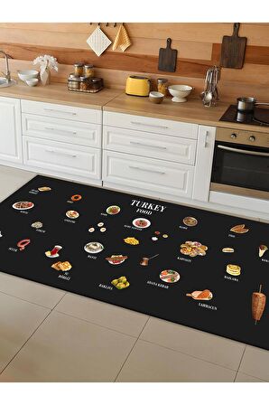 Makinede Yıkanabilir Kaymaz Taban Leke Tutmaz Dijital Baskı Mutfak Halısı