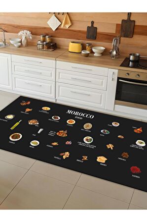 Makinede Yıkanabilir Kaymaz Taban Leke Tutmaz Dijital Baskı Mutfak Halısı