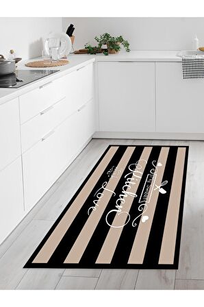Makinede Yıkanabilir Kaymaz Taban Leke Tutmaz Dijital Baskı Mutfak Halısı