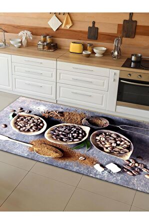 Makinede Yıkanabilir Kaymaz Taban Leke Tutmaz Dijital Baskı Mutfak Halısı