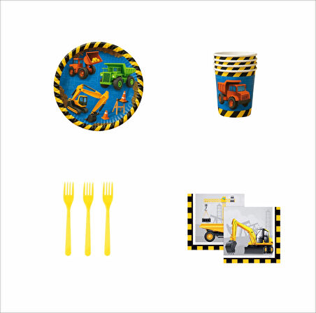 İnşaat 8 adet Tabak, 8 adet Bardak, 10 adet Peçete, 10 adet Çatal