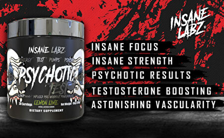 Insane Labz Psychotic Test, High Stim Testosterone Energy & Pump Boosting Pre-Workout Powder