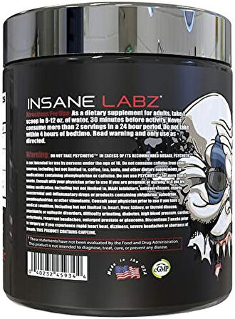 Insane Labz Psychotic Test, High Stim Testosterone Energy & Pump Boosting Pre-Workout Powder