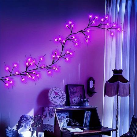 Dekoratif LED Ağaç Dalı Işık - Mor Işıklı Duvar Dekoru Ortam Aydınlatması 36 LED