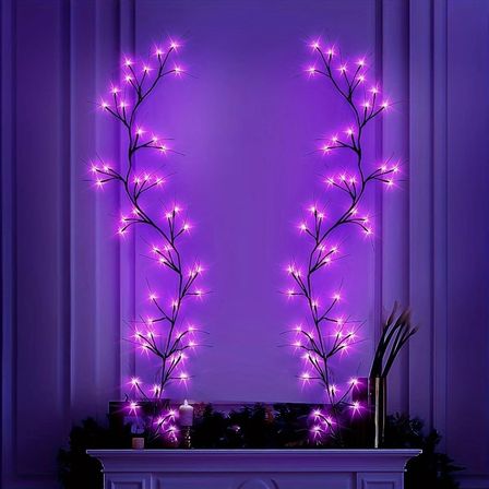 Dekoratif LED Ağaç Dalı Işık - Mor Işıklı Duvar Dekoru Ortam Aydınlatması 36 LED