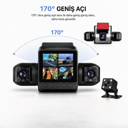 4 Kameralı Full HD 170° Geniş Açılı Araç Kamera Sistemi Kesintisiz Döngü Kayıtlı Araç Kamerası