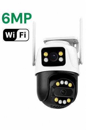 6MP Çift Lens WiFi IP Güvenlik Kamerası 360° PTZ Hareket Takipli Gece Görüşlü IP66 Su Geçirmez Sesli Alarm 2 Yönlü Konuşma