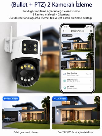 6MP Çift Lens WiFi IP Güvenlik Kamerası 360° PTZ Hareket Takipli Gece Görüşlü IP66 Su Geçirmez Sesli Alarm 2 Yönlü Konuşma