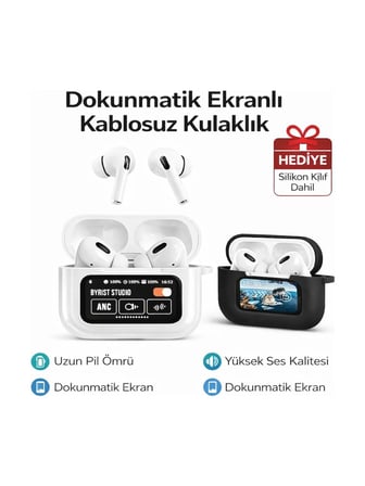 Dokunmatik Ekranlı Kablosuz Bluetooth Kulaklık LED Ekranlı Hi-Fi Ses Kalitesi Bluetooth 5.4 Silikon Kılıf Hediye