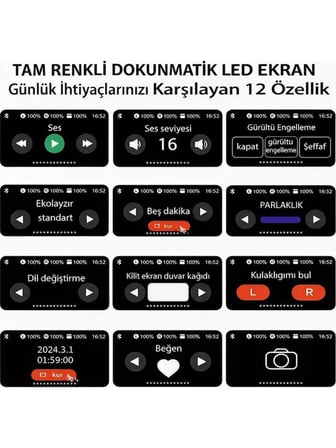Dokunmatik Ekranlı Kablosuz Bluetooth Kulaklık LED Ekranlı Hi-Fi Ses Kalitesi Bluetooth 5.4 Silikon Kılıf Hediye