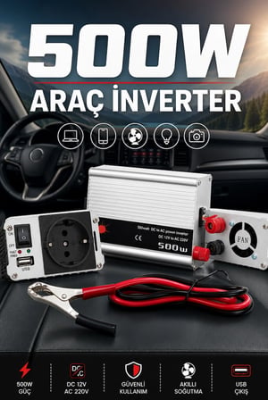500W 12V DC 220V AC Güç İnverteri USB Çıkışlı Fanlı Akü Dönüştürücü Güç Cihazı Ürün