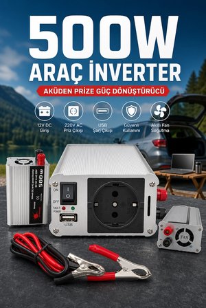 12V Aküden 220V Elektrik Üreten 500W İnverter USB Çıkışlı Fanlı Güç Dönüştürücü Ürün
