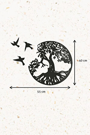 Ahşap Duvar Dekoru Tablo - Ağaç ve Kuşlar Doğa Temalı Model 01