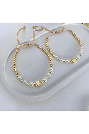 GOLD YILDIZ MAKROME BİLEKLİK 1 ADET