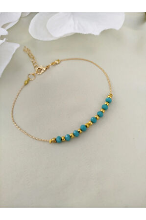 GOLD ZİNCİR TURKUAZ KRİSTAL  HALHAL