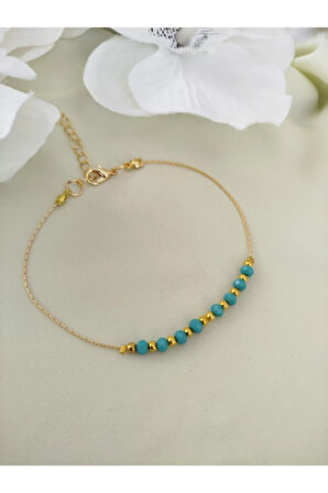 GOLD ZİNCİR TURKUAZ KRİSTAL  HALHAL