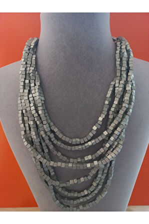 8 Sıra Bambu Silver Ahşap Çoklu Kolye